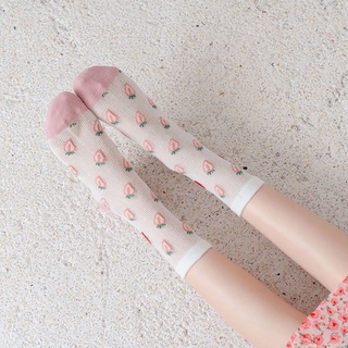 女襪 春夏季韓版可愛甜美粉色中筒襪 刺綉草莓卡通長襪 薄款網眼透氣襪子
