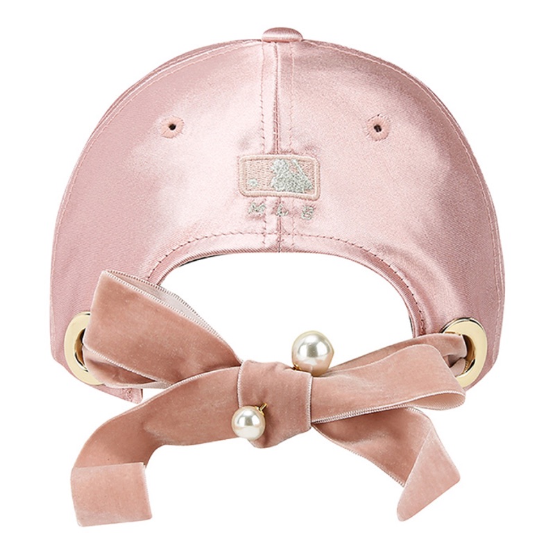 韓國正品 MLB 洋基帽 緞面材質 絨布後綁蝴蝶結 珍珠 大聯盟 頭圍可調 粉紅色