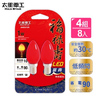 【太星電工】福祿壽LED富貴神桌燈泡 E12/ 1W /2入(紅光) AND272R