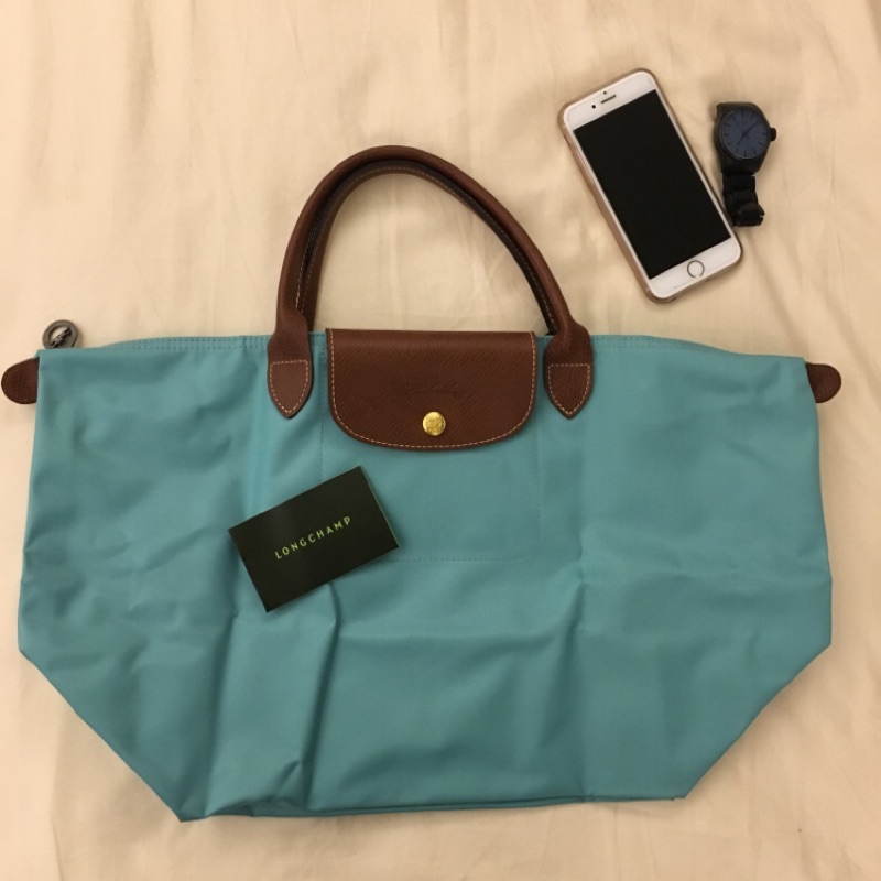 Longchamp湖水藍短把中型手提袋 (全新)購於香港Hannah outlet