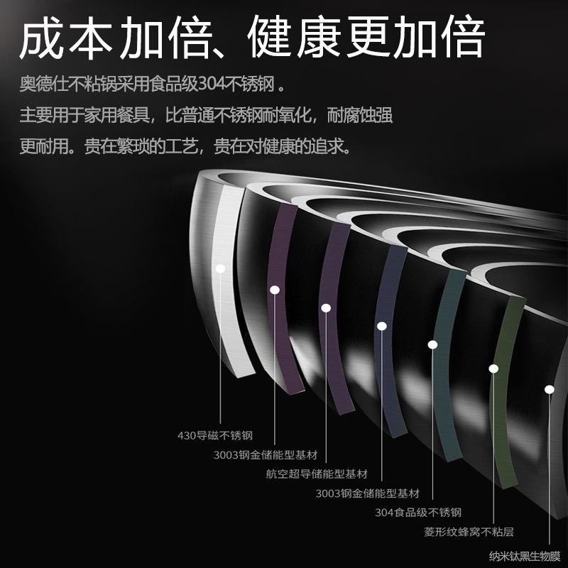 奧德仕德國304不銹鋼炒鍋不粘鍋無油煙無涂層平底電磁爐燃氣鍋具 蝦皮購物