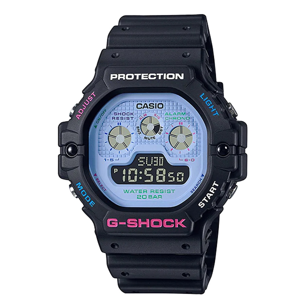CASIO G-SHOCK 繽紛霓虹色彩休閒電子錶(DW-5900DN-1DR)-黑X紫
