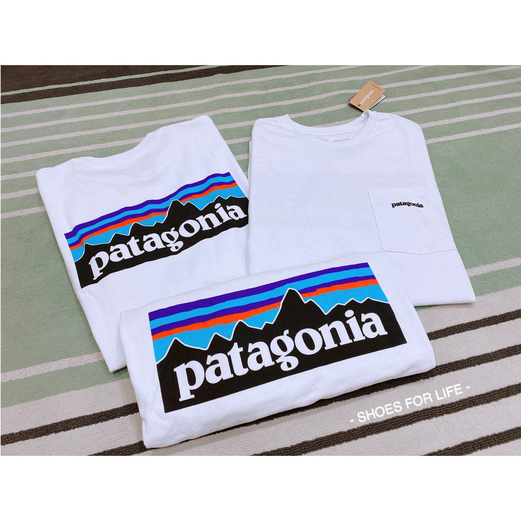 -出清特價- PATAGONIA P-6 logo responsibili tee 白 基本款 口袋 浮世繪 環保