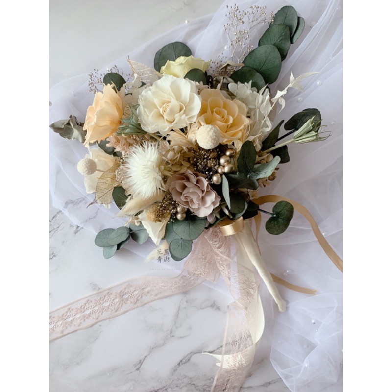 法式自然風手捧花x花蔦青與花藝工作室合作賣場乾燥花 玫瑰永生花 情人節禮物 蝦皮購物