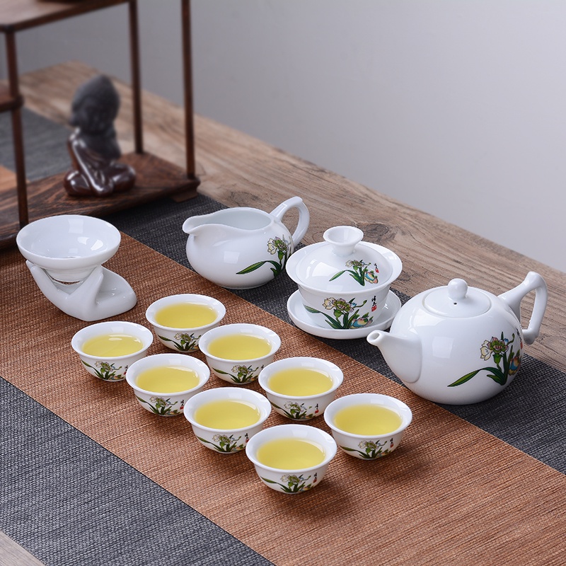 陸羽茶具【送茶夾】茶具套裝青花陶瓷家用泡茶器功夫蓋碗整套簡約茶杯特價