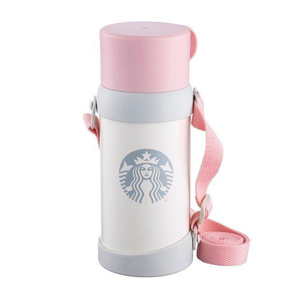 星巴克Starbucks - 粉杯珍珠白保溫水壺(20OZ) 保溫瓶 保溫杯 水壺 背帶水壺
