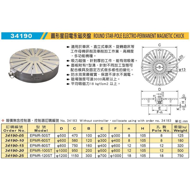 米其林 MATCHLING 34190 圓形星目電永磁夾盤 價格請來電或留言洽詢