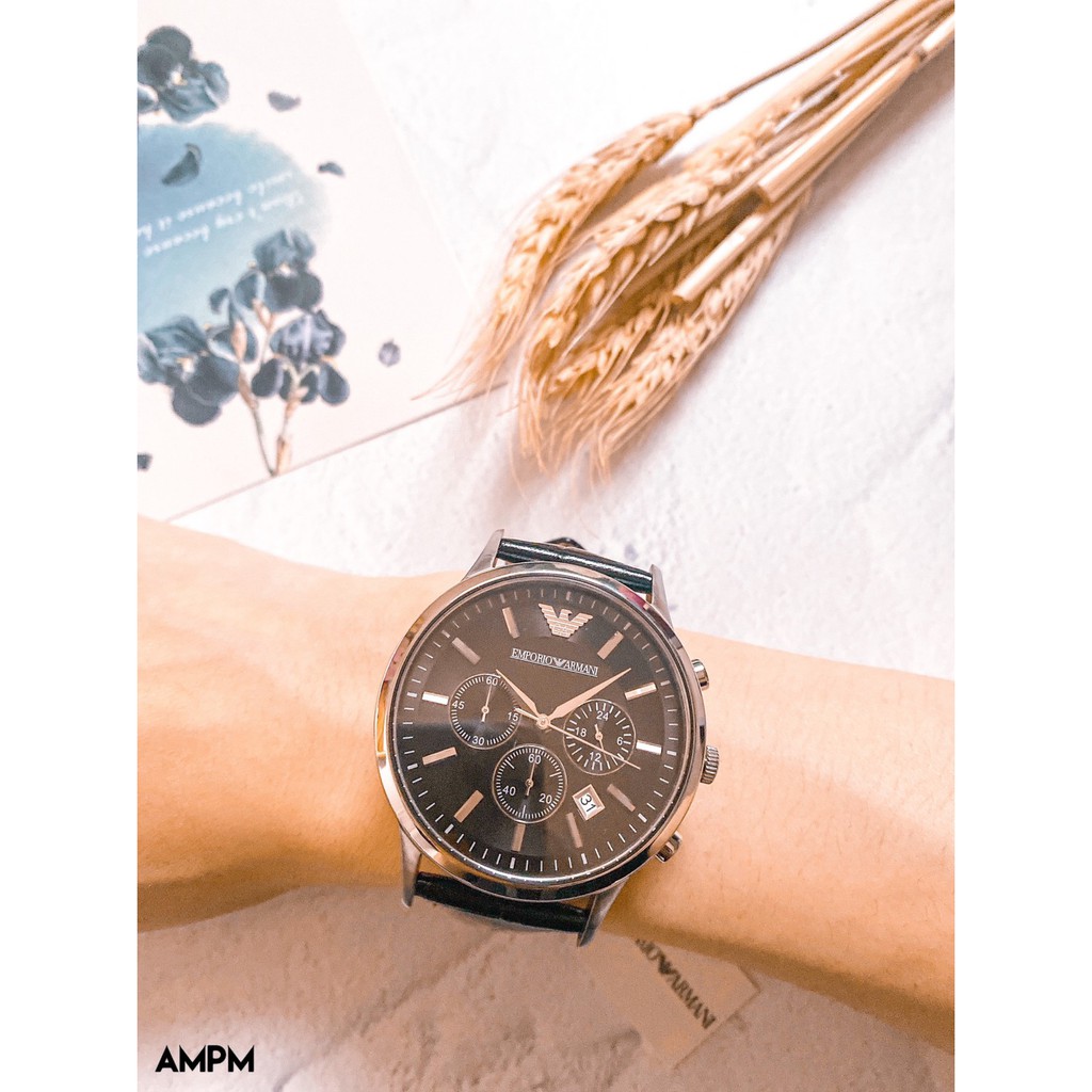 全新 現貨 EMPORIO ARMANI AR2447 手錶 43mm 亞曼尼 皮帶 黑面盤 計時 男錶女錶