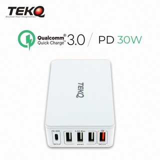 【TEKQ】 5孔 63W 多功能旅充 支援 PD QC3.0 Type-C USB 旅行萬用快速充電器