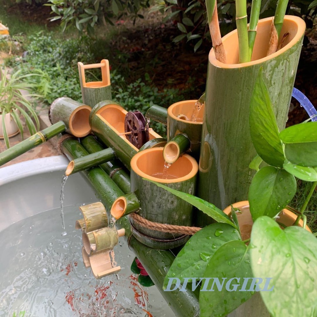 竹子流水器擺件魚缸魚盆水缸石槽循環養魚過濾噴泉風水輪車增氧加濕