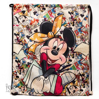 KURO-SHOP迪士尼原版授權 米妮 麻布材質 束口 後背包