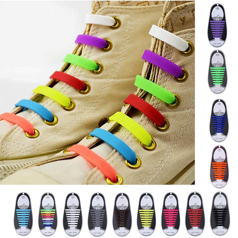 16 件裝懶人無繫帶彈性矽膠鞋帶鞋帶適用於運動鞋跑步鞋靴