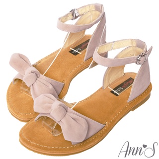 Ann’S水洗牛皮-甜美扭結寬版平底涼鞋-米白（二手轉賣）