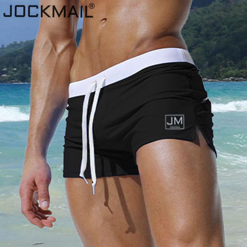 JOCKMAIL 跨境爆款男士低腰後拉鍊口袋大碼溫泉游泳褲 男平角泳褲