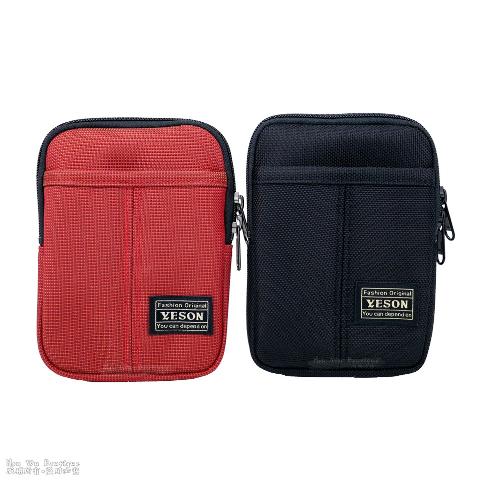 YESON 永生 台灣製造 腰包 隨身包 掛包 手機包 貼身包 扁包 585 (黑/紅)
