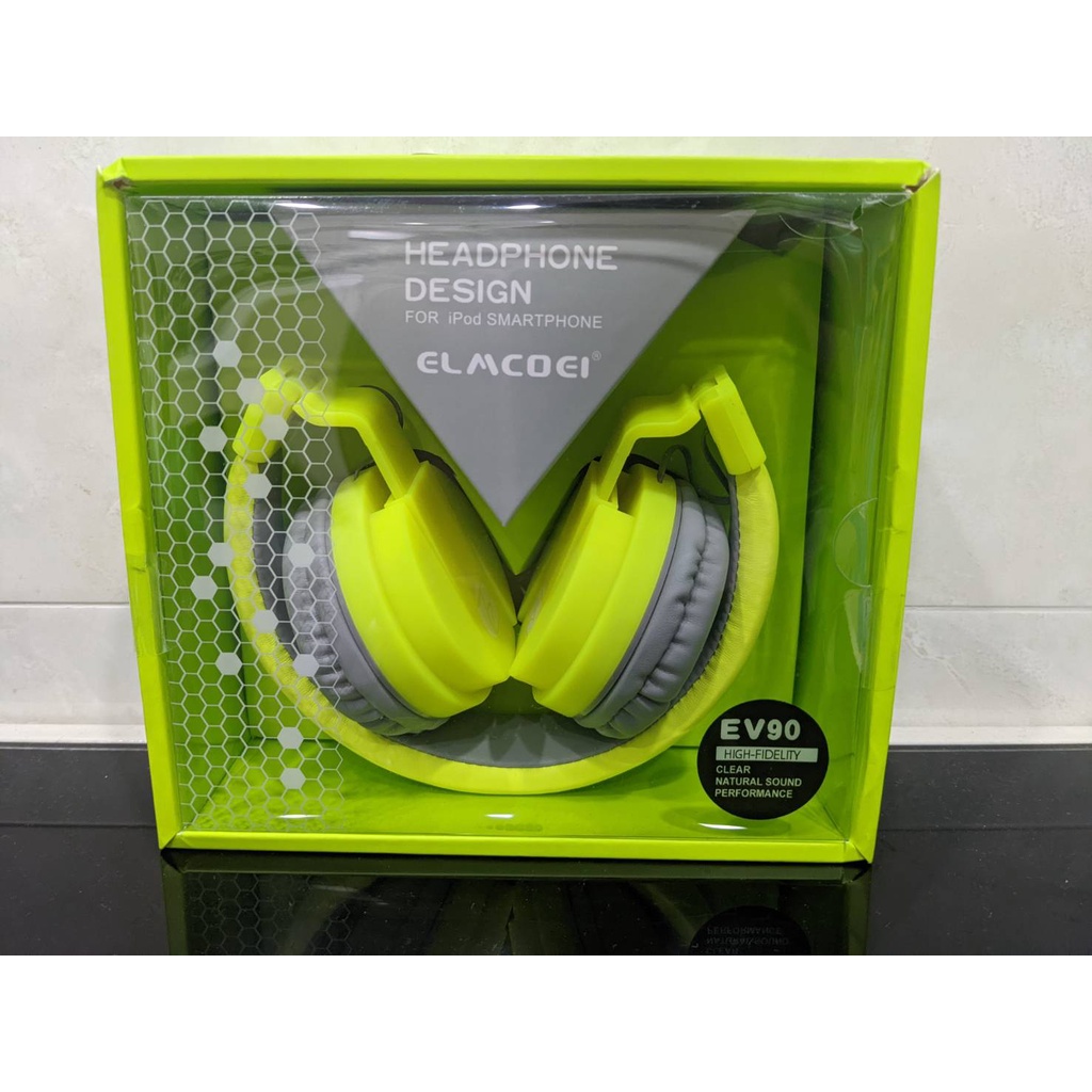 全新 ELMCOEI 馬卡龍 頭戴式 耳罩式 耳機 有線耳機 折疊式 摺疊式 時尚色 螢光黃 EV 90 超低音立體聲