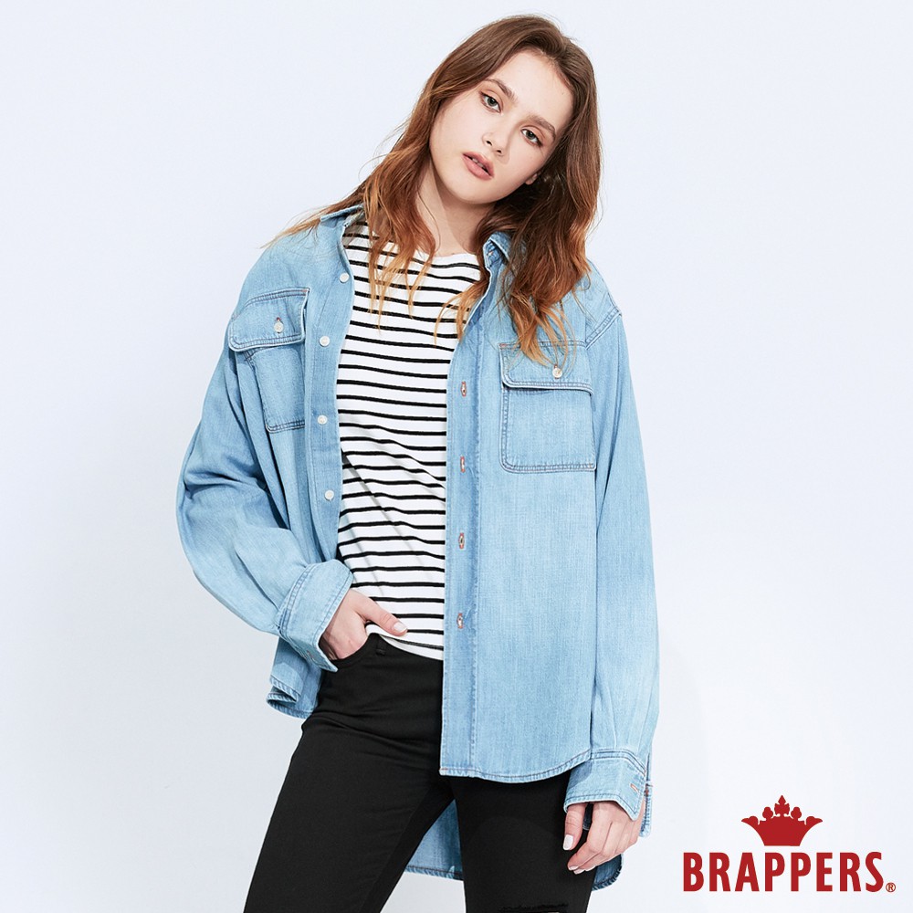 BRAPPERS 女款 寬版長袖襯衫-淺藍