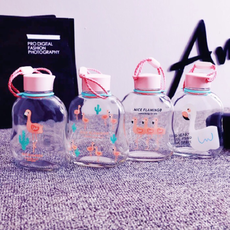 [組合優惠] 2017新品 韓國火鶴 紅鶴 粉紅玻璃瓶 玻璃杯 玻璃罐 迷你隨身瓶 水杯 水壺 飲料 野餐 紅鶴 禮物