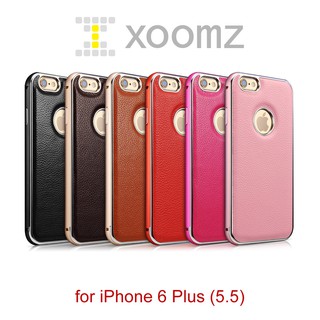 XOOMZ 經典荔枝 iPhone 6 Plus (5.5) 真皮背蓋 金屬保護邊框
