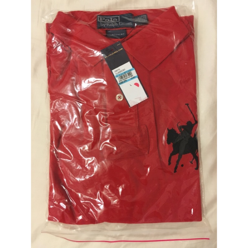 RalphLauren馬球Polo衫紅底黑馬全新