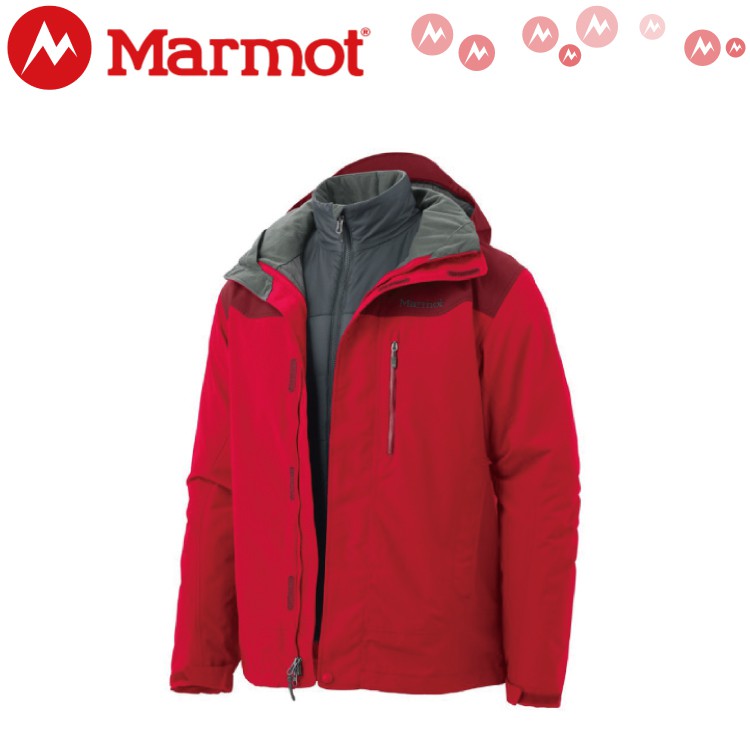 【MARMOT 男 Bastione兩件式防水透氣外套《紅》】40320/保暖外套/刷毛內裡/連帽夾克/透氣//悠遊山水