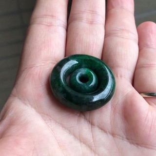 讓藏 天然緬甸玉a貨 翡翠花青辣綠子母平安扣 路路通 同心圓 玉墜玉佩~《AJ藝品》