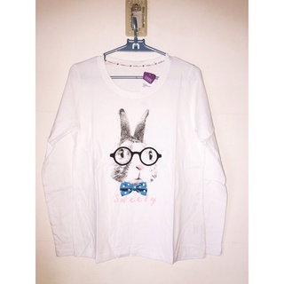 可愛眼鏡兔圓領上衣 蕾絲領條紋上衣