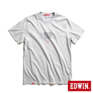 EDWIN 網路獨家 3D立體毛邊線條LOGO短袖T恤(麻灰色)-中性款