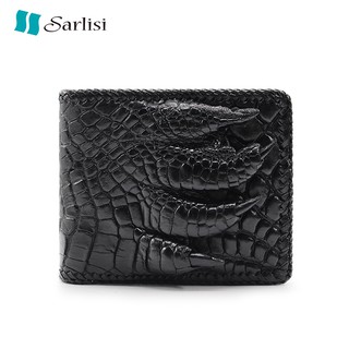 【臺灣出貨】【Sarlisi】2025新款潮流男士手工編織鱷魚爪皮夾短夾錢包無拼接卡包招財手皮夾
