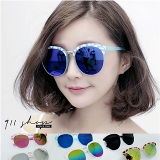 Crystal．斑點眉毛大圓框反光太陽眼鏡【f7040】＊911 SHOP＊
