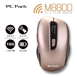 PC Park M8800G 6D商務型無線光學滑鼠 6鍵 含滾輪 1600dpi RF無線 金色