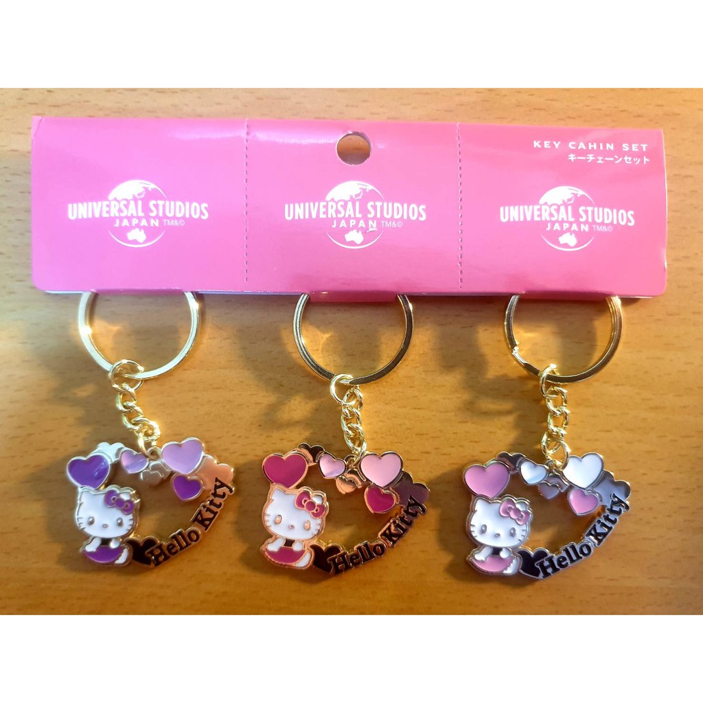 日本進口 環球影城 Hello Kitty 限定 愛心Kitty 鑰匙圈 吊飾 掛飾(3入)