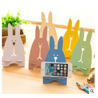 越獄兔手機支架 韓國創意小兔子座 木質懶人床頭手機托架
