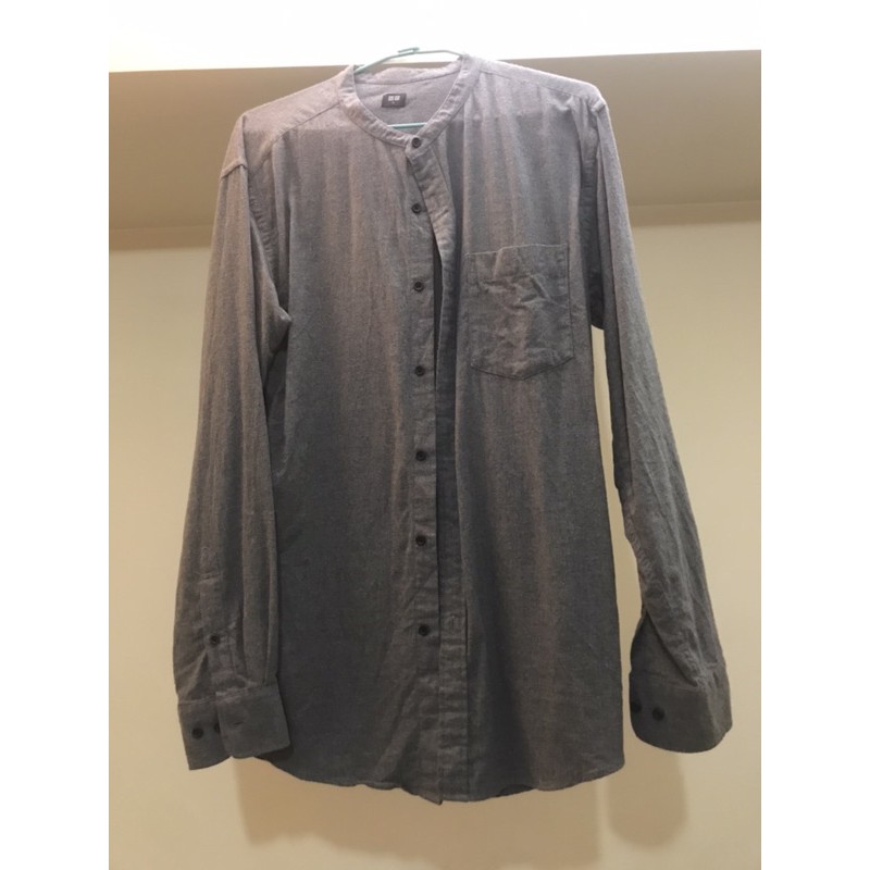 【uniqlo】長袖襯衫 無領 灰色 XL