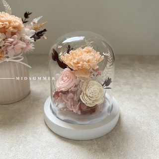 ▲母親節新品▲｜兩款｜永生康乃馨玻璃花盅/永生康乃馨玻璃罩/母親節禮物/LED玻璃鐘罩/小夜燈/母親節花禮/仲夏時分