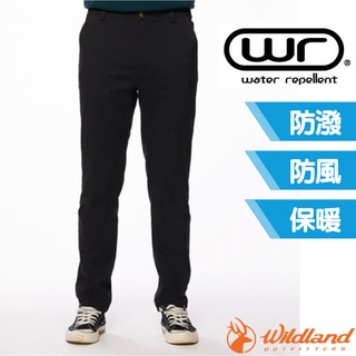 【荒野 WildLand】男款 [特價5折] 彈性輕量親膚耐磨功能褲面料挺機能保暖休閒長褲 0A92306 黑