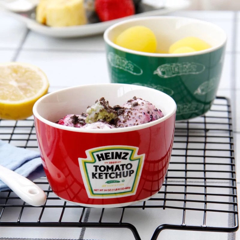 [現貨］懷舊復古 經典 知名品牌 亨氏 HEINZ 沙拉碗 冰淇淋碗 優格 甜品 舒芙雷烤碗 甜點器皿勺子套組 湯匙杯碗