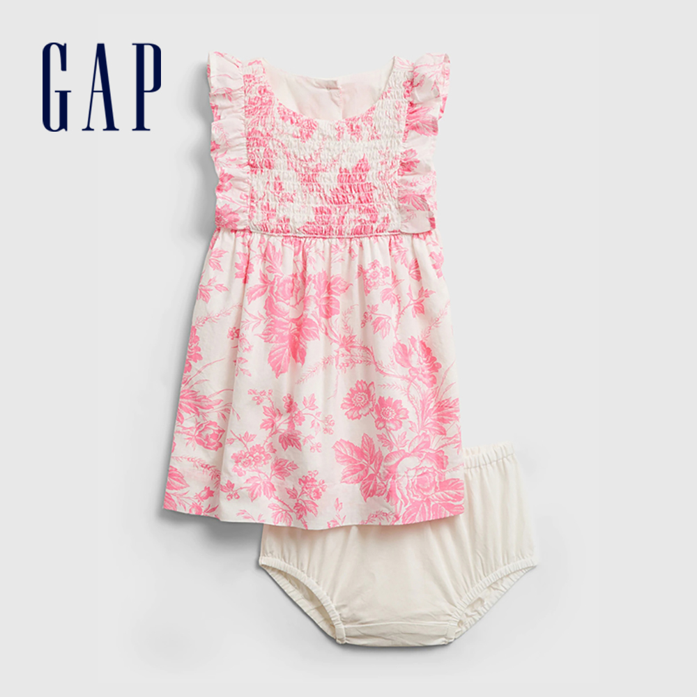 Gap 嬰兒裝 花卉荷葉邊無袖洋裝家居套裝-白底印花(681736)