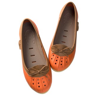 美國加州 PONIC&Co. ELLA 防水輕量 娃娃鞋 雨鞋 橘色 女 懶人鞋 休閒鞋 環保膠鞋 平底 真皮滾邊