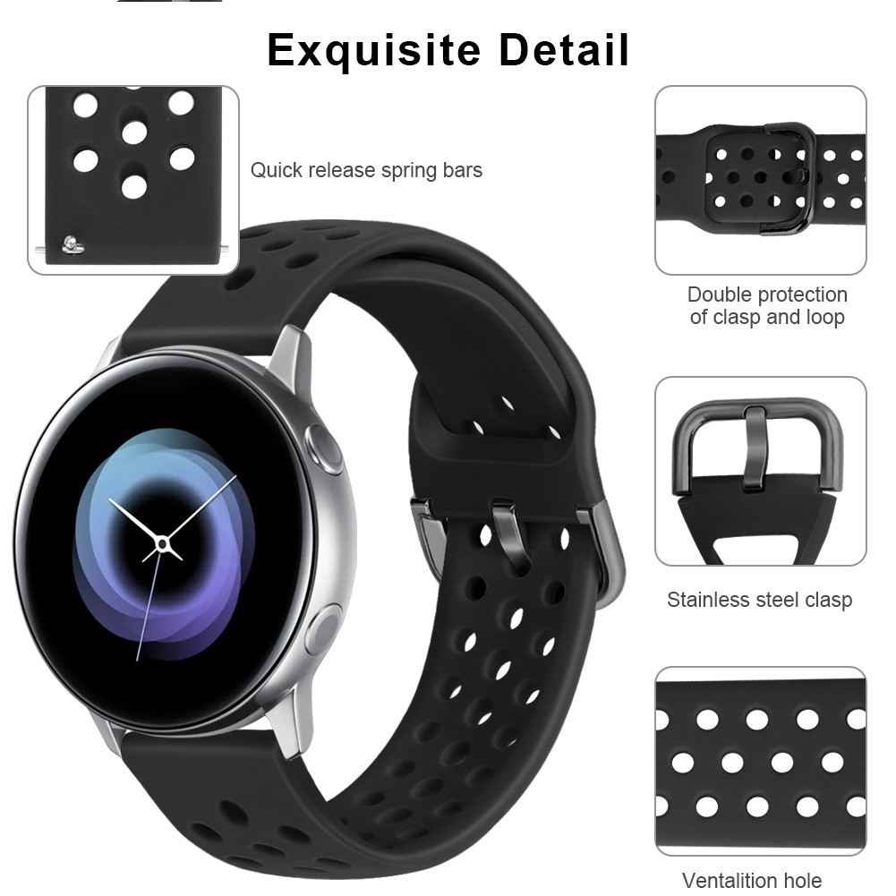 20mm/22mm快拆錶帶 華為watch GT2錶帶 Galaxy Watch 42MM/46MM透氣多孔方扣矽膠表帶