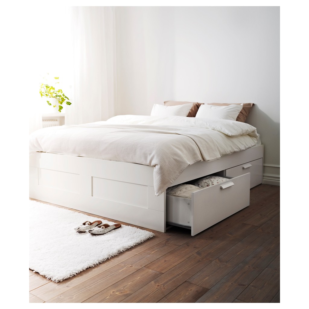 北歐風格經典IKEA宜家BRIMNES雙人床框床架+四收納盒+luröy板條/白色/二手八成新/原$8490特$5980
