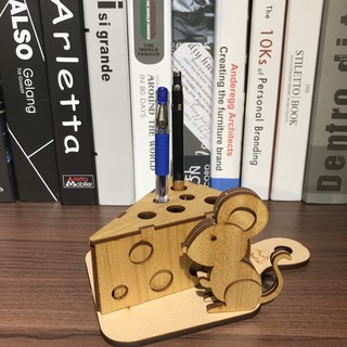 【全館現貨】卷木森活館【黃金鼠筆筒】DIY 組裝 木製玩具 模型 動手做 辦公室