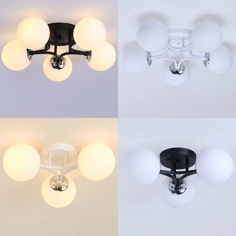美式吸頂燈玻璃圓球黑白色多頭臥室餐客廳大燈具E27燈泡LED可110V