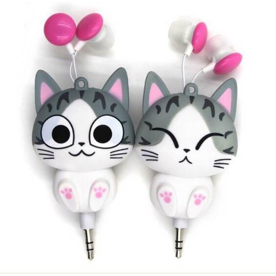 【5841】超可愛起司貓創意耳機 入耳式耳機 貓咪造型耳機 收線式耳機 送禮自用兩相宜