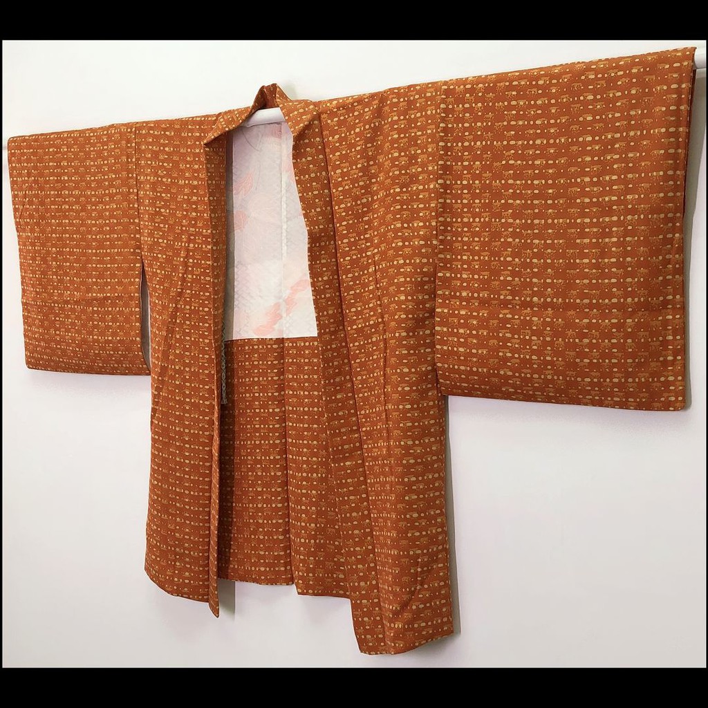 【茶】5-737 日本和服 道中着 羽織短外套 .