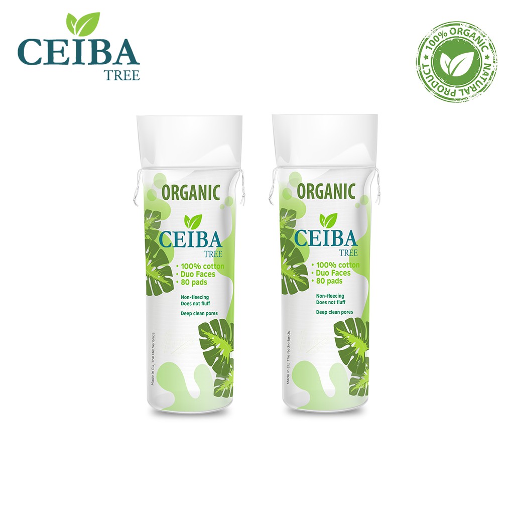 Combo 2 Organic Ceiba duo 面部卸妝液 100% 棉,適用於敏感肌膚(80pads x2)