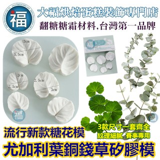 【臺灣現貨】【尤加利葉銅錢草矽膠模】使用在蛋糕裝飾翻糖霜餅乾蛋白粉預拌粉泰勒粉蕾絲粉愛素糖珠光粉噴霧