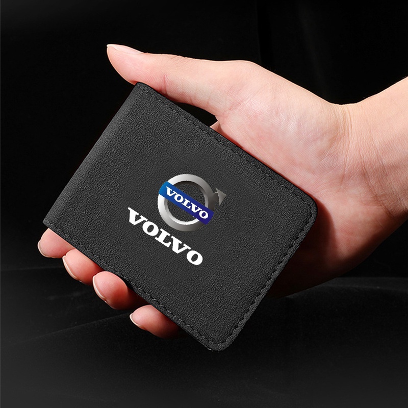 【現貨熱賣】車用皮革駕照保護套帶車標黑色行駛證證件夾卡包適用於Volvo XC90 XC70 XC60 V40 V50