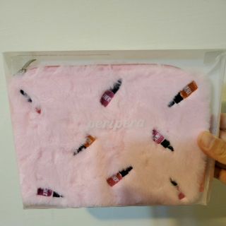 Peripera 粉紅絨毛化妝包 透明化妝包