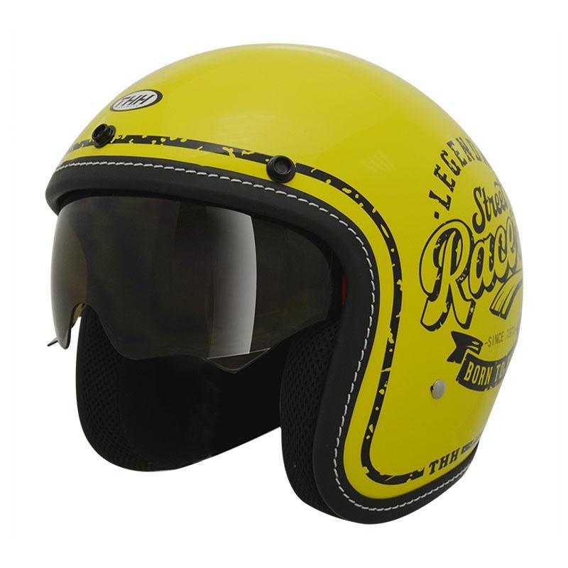 任我行騎士部品 THH T-383A+ 彩繪 RACERS 黃色 復古帽 內墨片 3/4罩安全帽